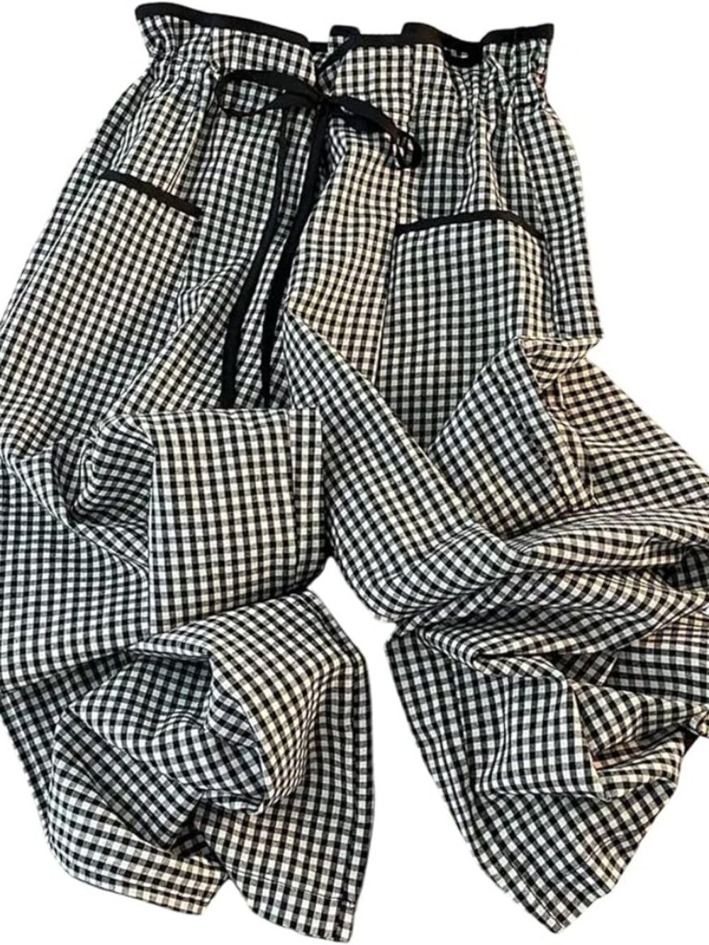 Gingham Plaid Loose Pants Trousers With Pockets